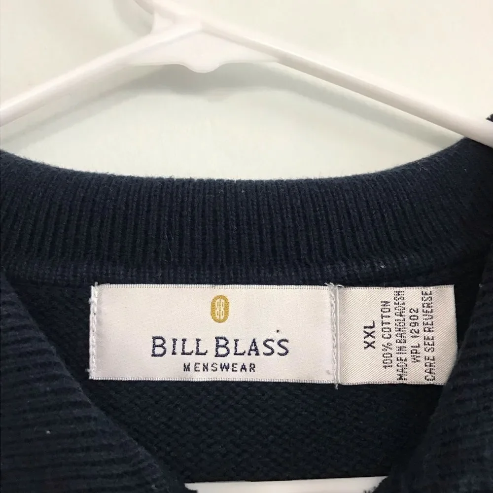 Vintage Bill Blass Menswear XXL Striped Navy Blue Knit Sweater Collared